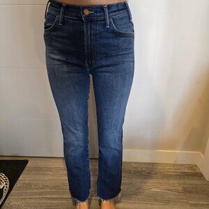 MOTHER The Hustler Ankle Fray Jeans Women's Size 25 Dark Wash Denim EUC